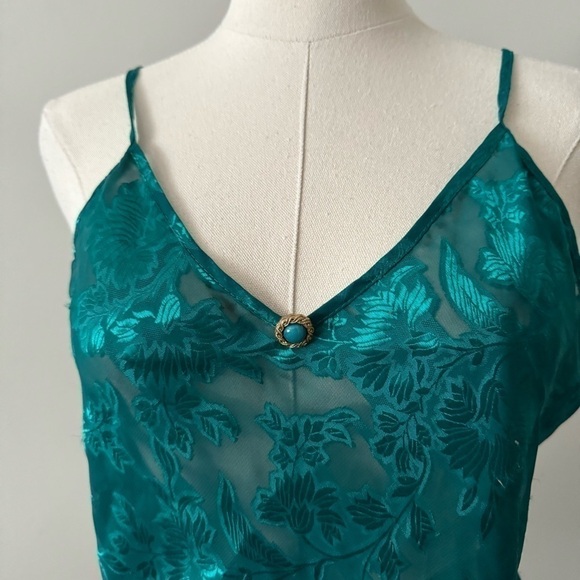 Emerald green vintage  Y2K lace cami lingerie top M - Picture 3 of 7